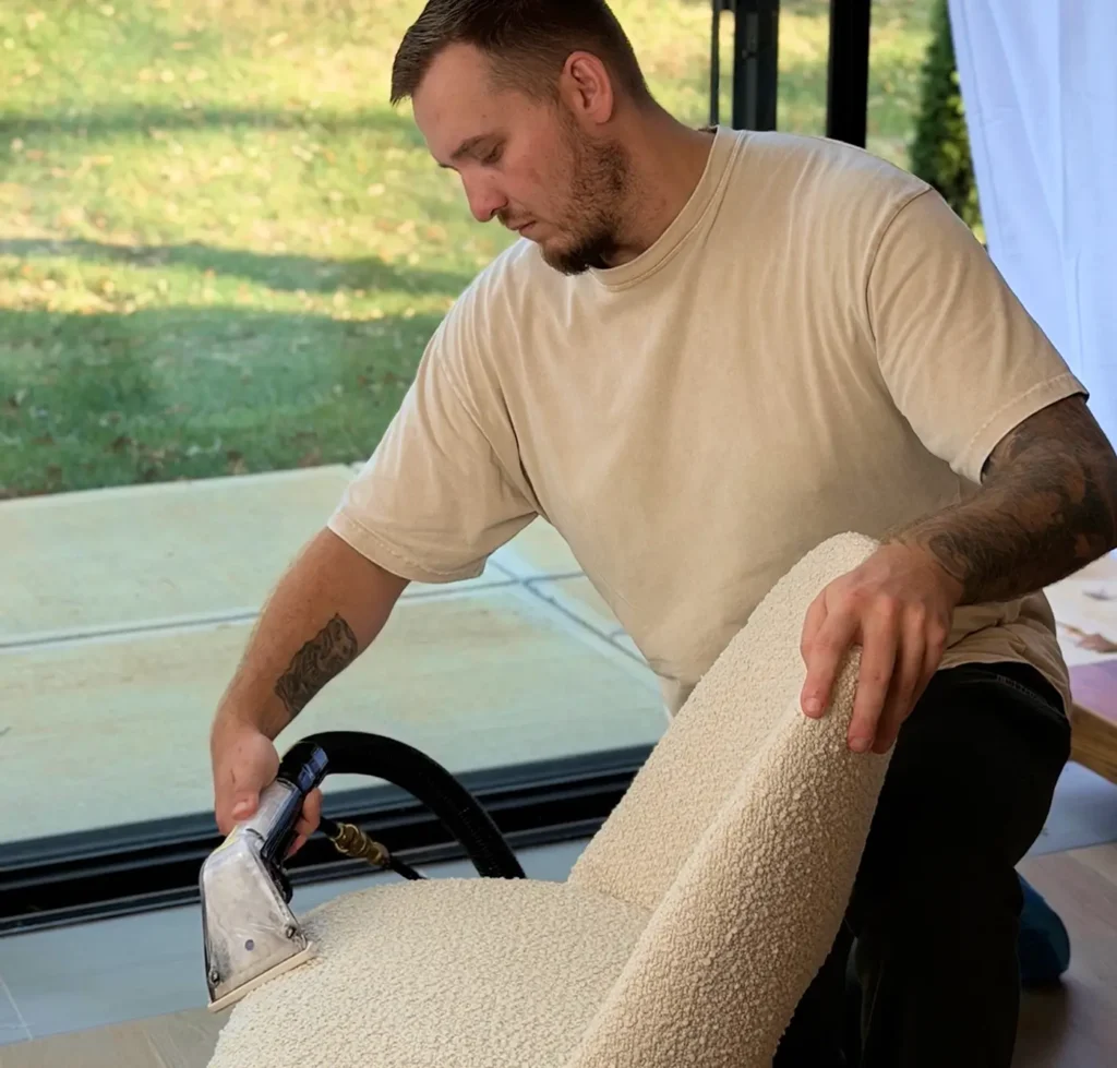 Chair cleaning pre-treatment and extraction process to loosen stains and embedded dirt