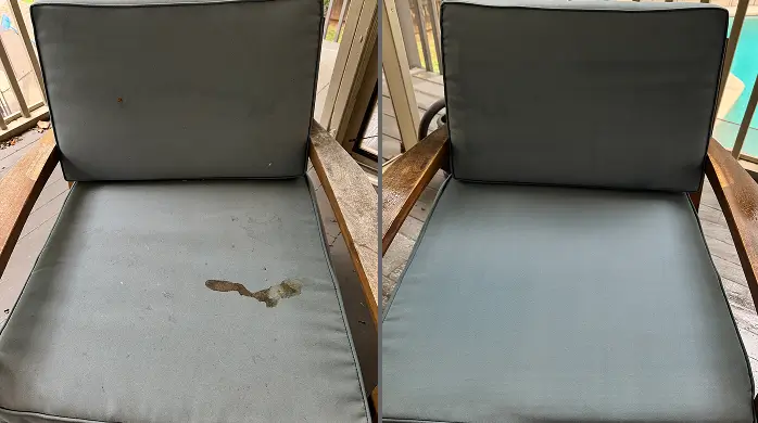 Before and after chair cleaning removing pet urine stains from upholstered seat