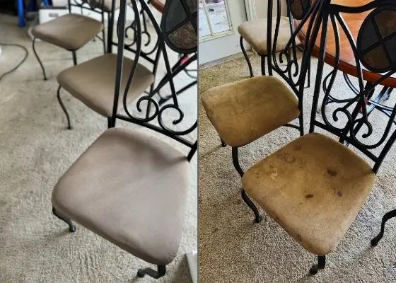 Chair upholstery cleaning with heavy stain removal before and after