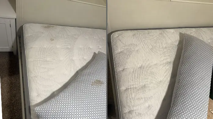 Before and after mattress cleaning removing odors trapped deep inside mattress fabric
