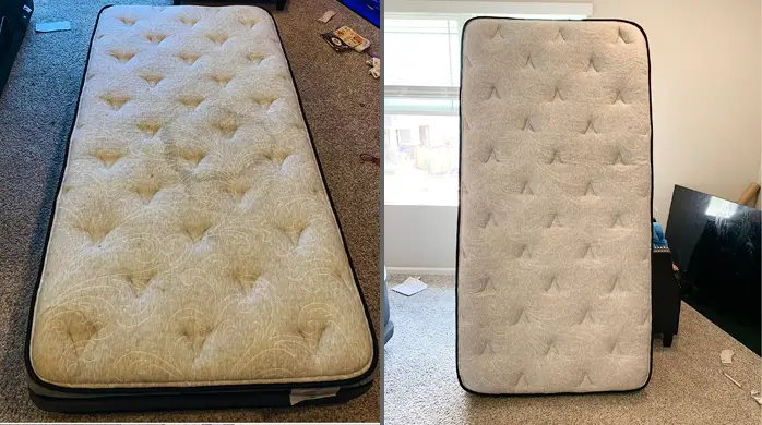 Before and after mattress sanitizing improving hygiene and freshness of the sleeping surface