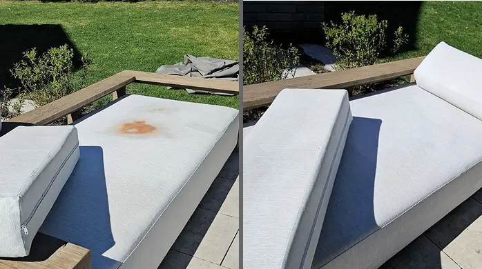 Before and after patio couch cleaning restoring outdoor cushions and fabric appearance