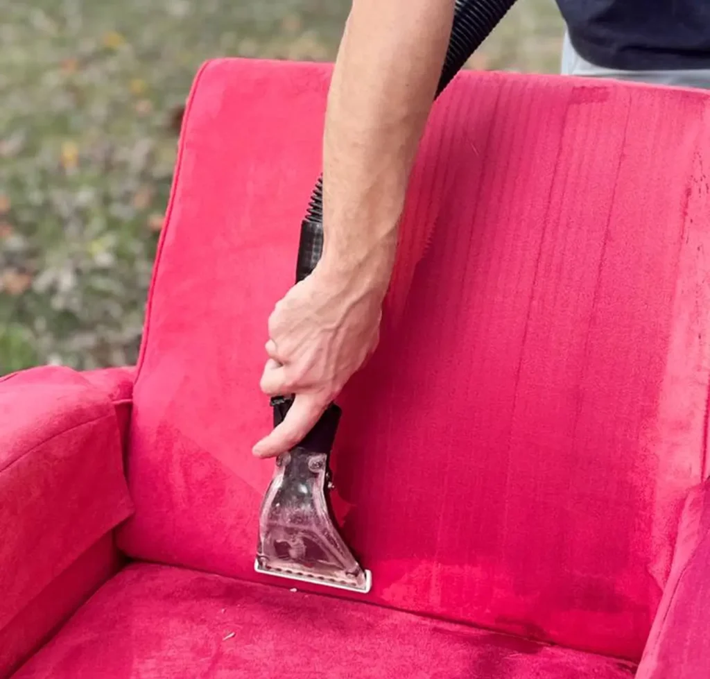 Patio furniture cleaning pre-treatment and extraction to remove outdoor stains and buildup